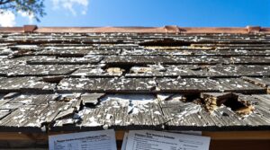 hail damaged wooden roofing