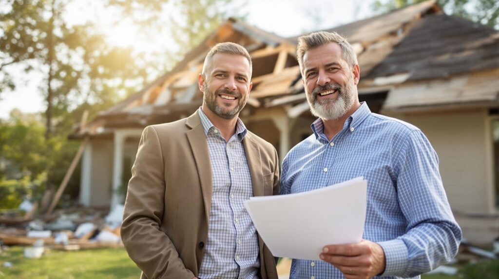 How To Find A Reputable Public Insurance Adjuster - A Senior Public Insurance Adjuster Standing Next To An Apprentice Public Adjuster - Both Smiling - Both Male